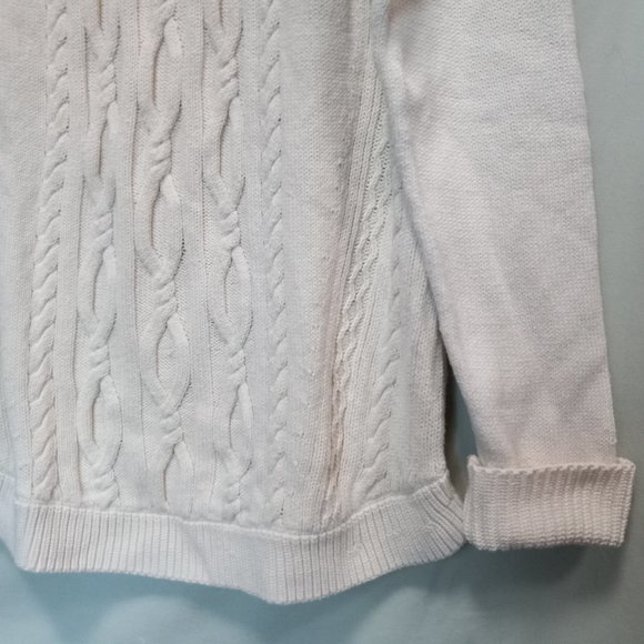 A.N.A. Cream Color Cable/Diamond Knit Long Tunic Length Cowl Neck Sweater 1X - Picture 4 of 9